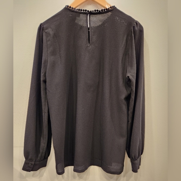 Nordstrom Halogen Long Sleeved Blouse with Crochet Detail, Black, US S - Picture 2 of 6